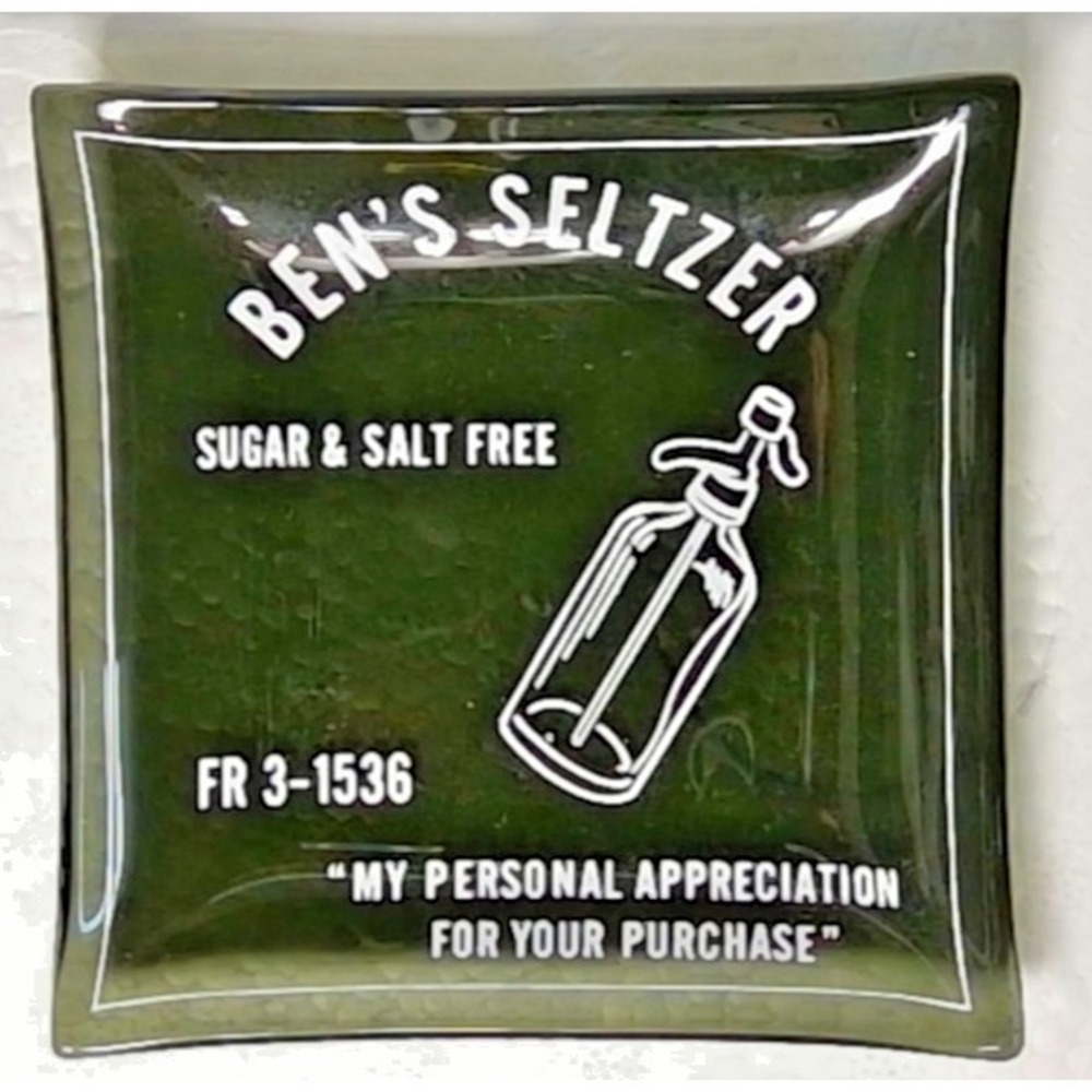 BEN'S SELTZER Green Glass Trinket Dish Advertising Plate Vintage Small - Picture 4 of 6